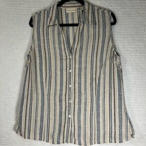 Amanda Smith Sleeveless V Neck  Side Slits Linen Top Sz XL